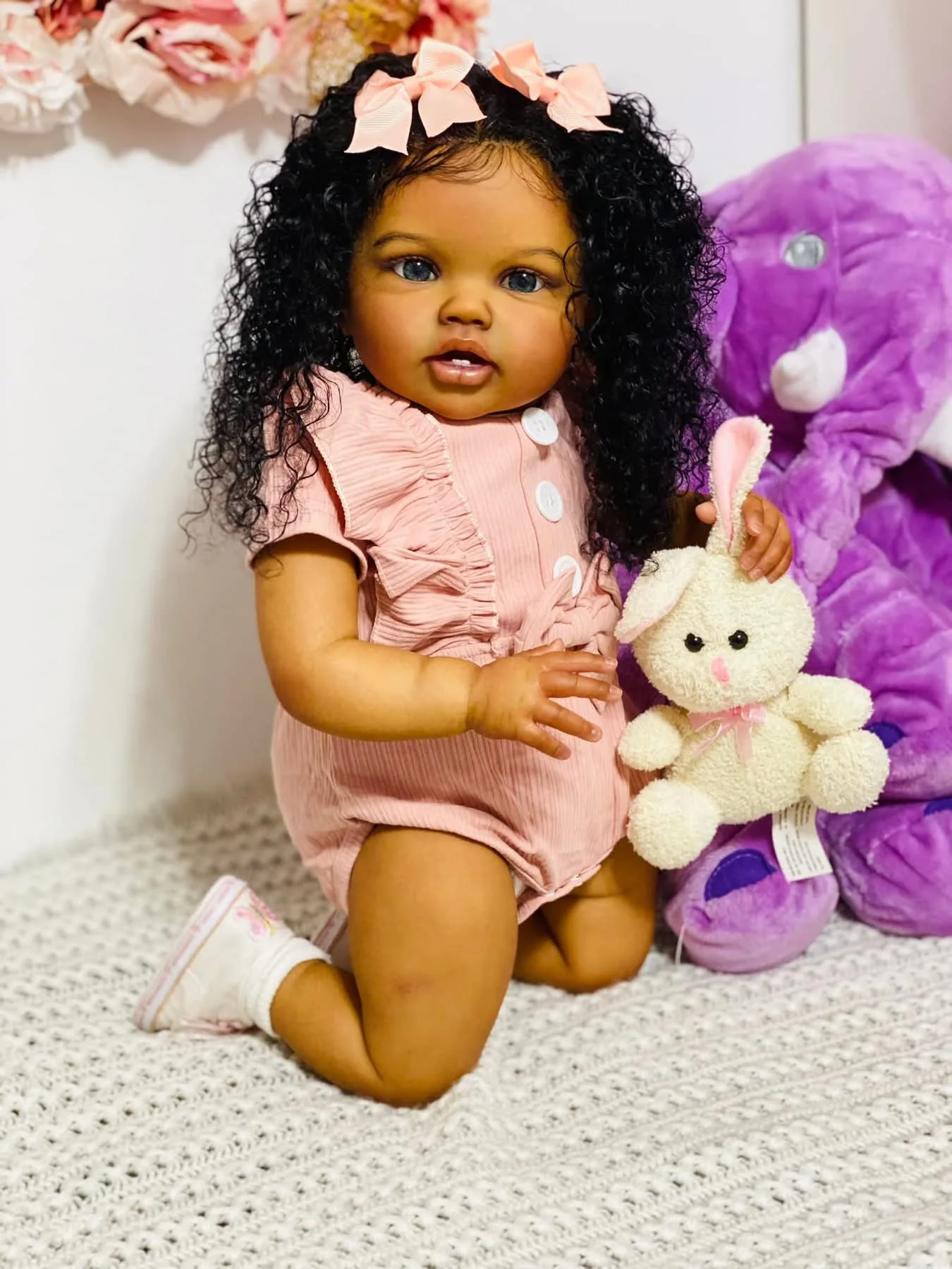 Baby Products For Curly Hair - 24 インチリボーンベビー幼児ロッティダークブラウン肌アフリカ黒巻き毛プリンセス新生児女の子ムネカベベリボーン人形