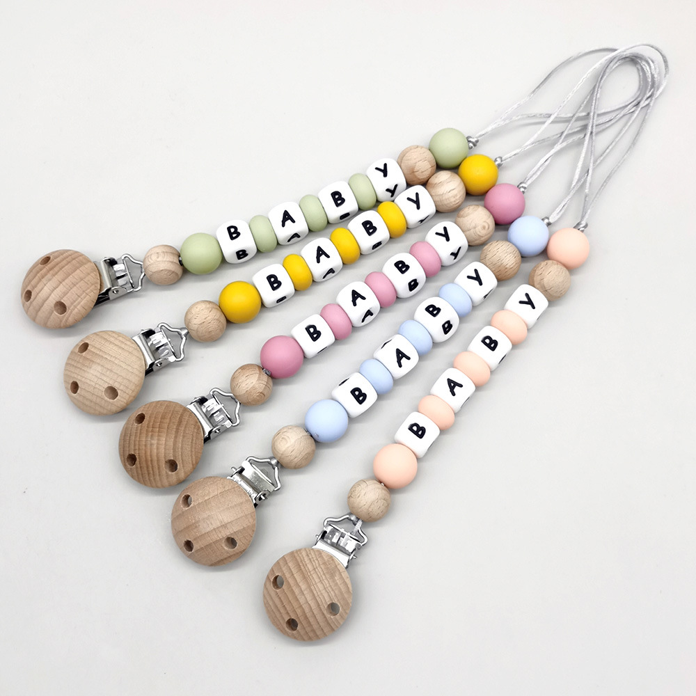 Baby Products In - カスタムネームおしゃぶりクリップチェーンシリコンビーズおしゃぶりクリップホルダーおしゃぶりチェーンベビー歯固めおもちゃ噛むおもちゃギフトBPAフリー
