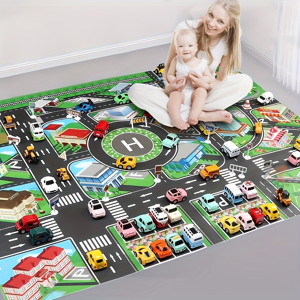 Play Mat - 子供のための都市のトラフィックプレイマット、大きなゲームパッド、防水、インタラクティブなロードマップ、おもちゃの車と遊ぶ、教育ツール、1個