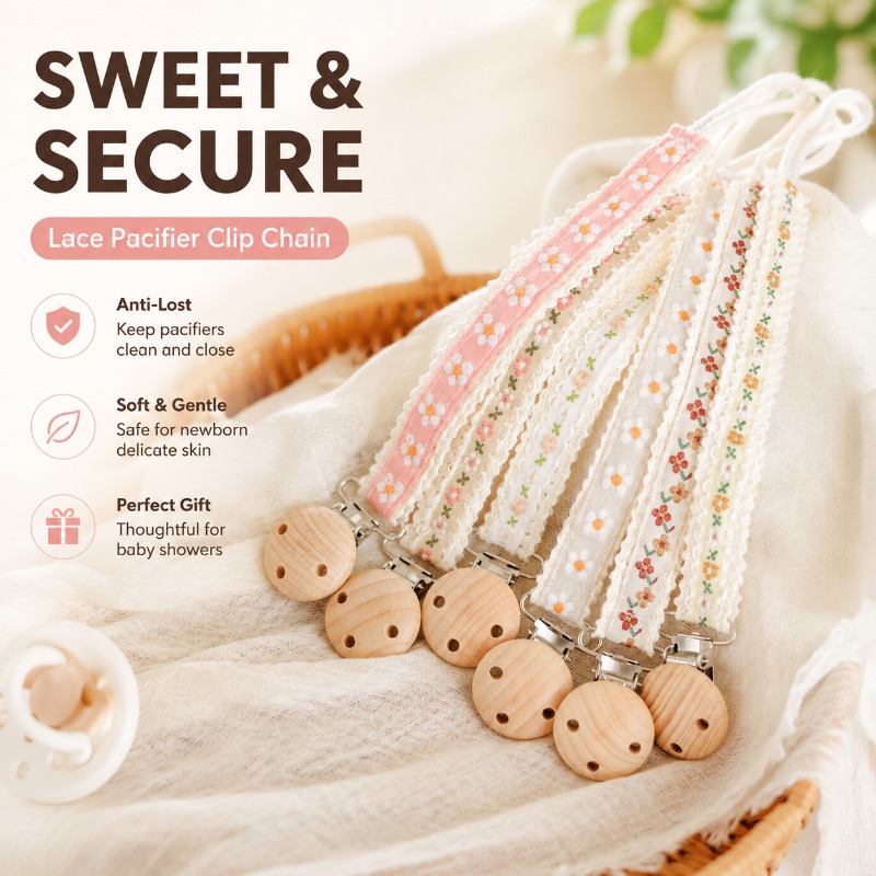 Baby Products In - 新生児用レースおしゃぶりクリップチェーン、紛失防止おしゃぶりホルダー、刺繍ギフト、ベビー用品